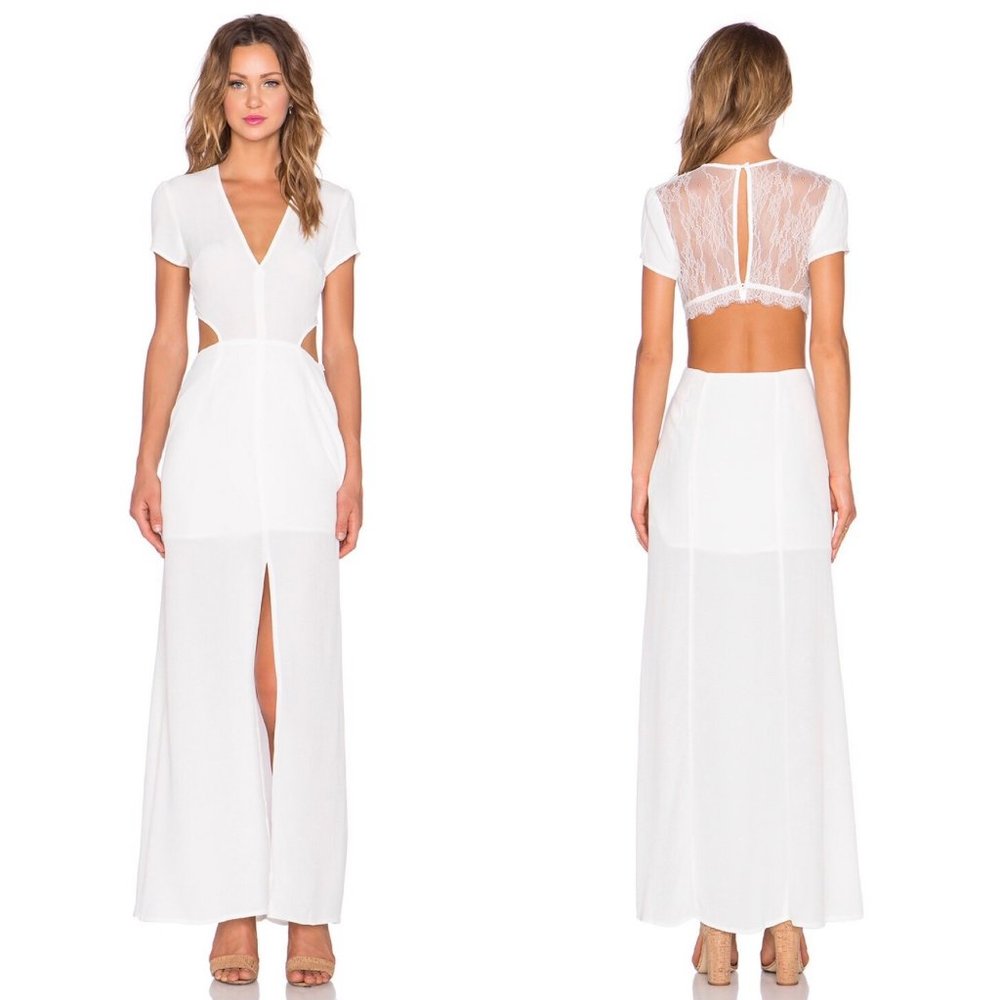 Lovers and Friends Harper Dress White Maxi Front Slit Lace Size Small Sz S New - Picture 1 of 14